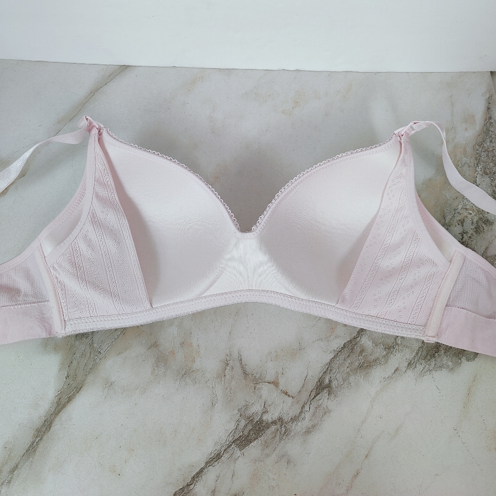 Carrie Amber Baby Pink Ribbed Wireless Nursing Bra, 38C - Picture 6 of 10